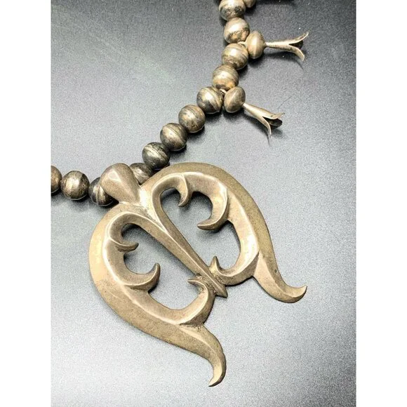 Squash Blossom NAJA Pendant Sterling Silver Native American Silver Pearls Long C